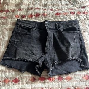 Black Distressed Express Shorts, Size 12